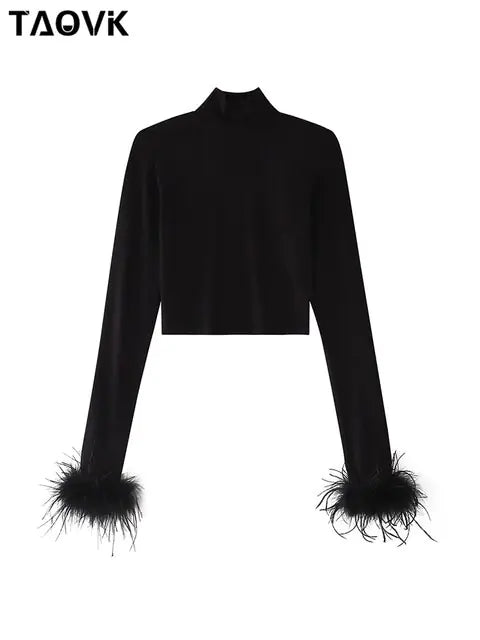 black crop feather turtleneck goth 