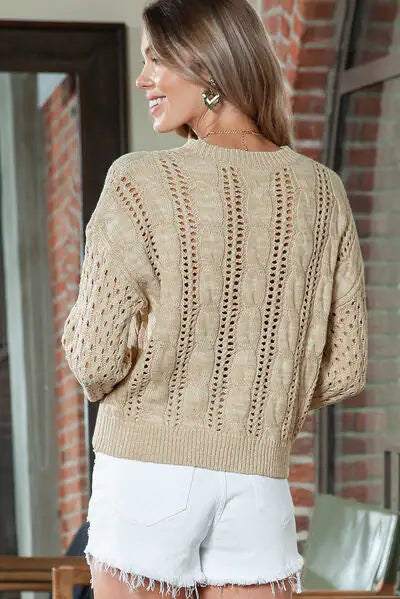 Openwork Cable-Knit Round Neck Top