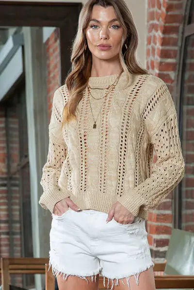 Openwork Cable-Knit Round Neck Top